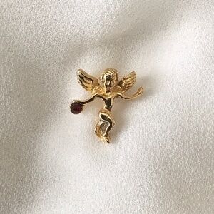 Vintage Gold-Tone Angel With January Birthstone Lapel Pin